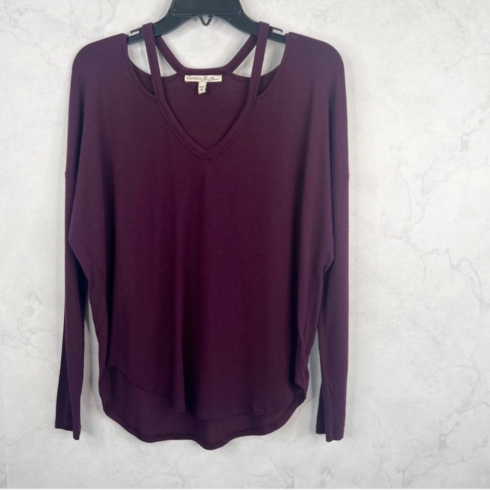 Express Burgundy Long Sleeve V-Neck Top